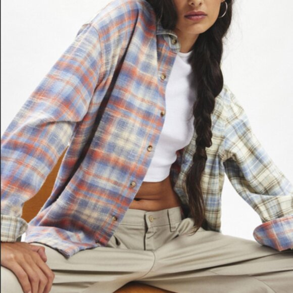 BDG Dani Oversized Flannel Shirt Light Blue Top Buttondown Jacket XS - Picture 5 of 5